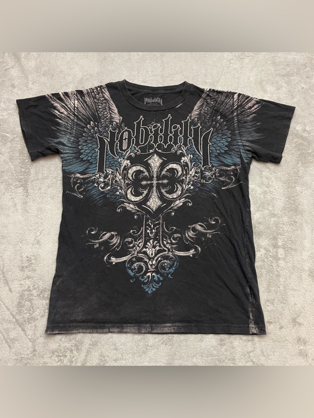 Vintage Nobility Y2K 2000s Goth All over print Grunge T-shirt Size Medium Rock